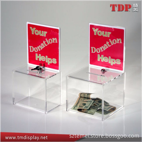New Clear Acrylic Donation Box With Lock Fund-raising Box Plexiglass Lucite Charity Collection